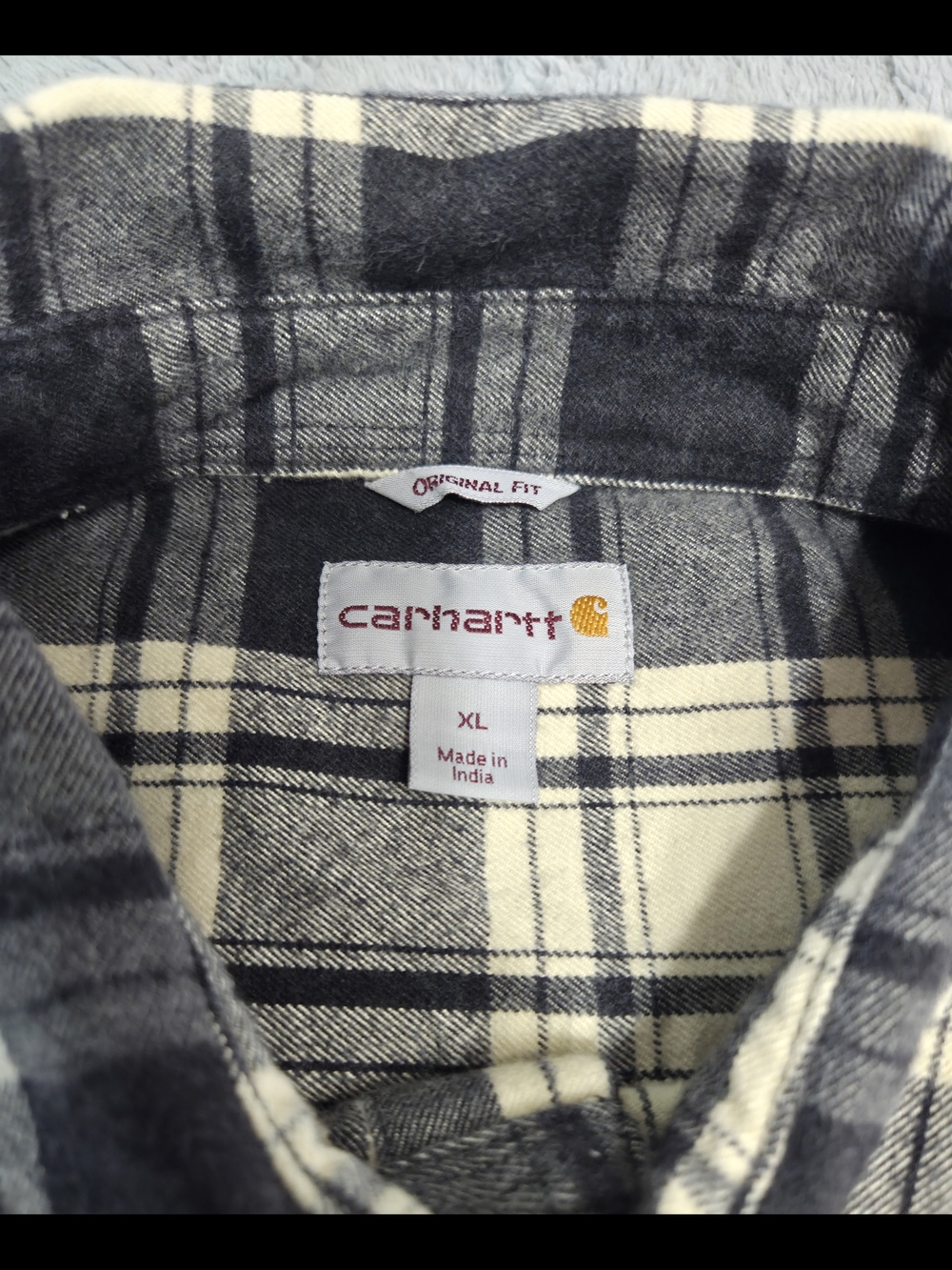 Carhartt Men's Plaid Flannel Shirt - Original Fit, Black And Off White - Picture 7 of 9